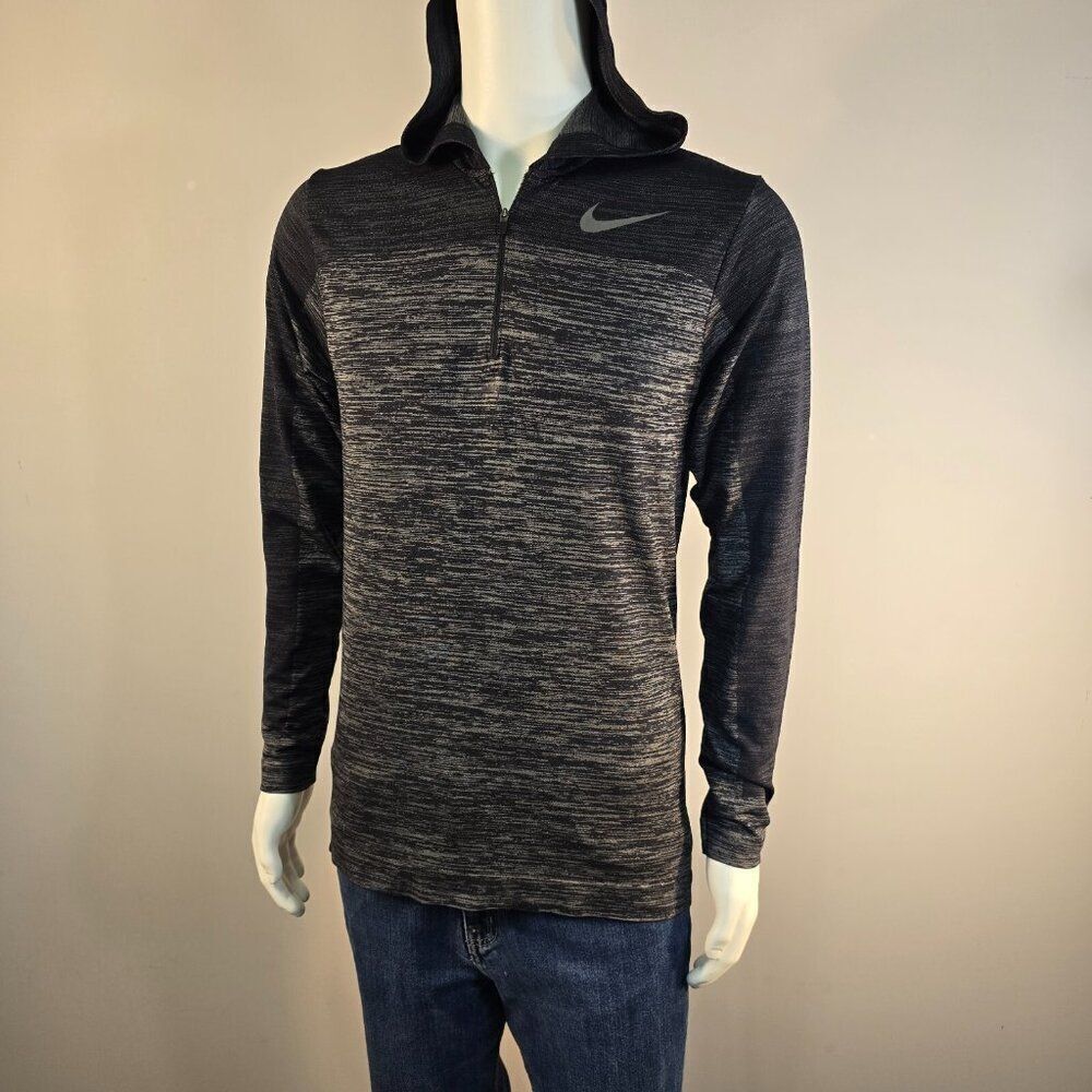 Nike Pro-Training Hoodie Mens Sz M 1/4 Zip Pullover Heathered Gray Black LS